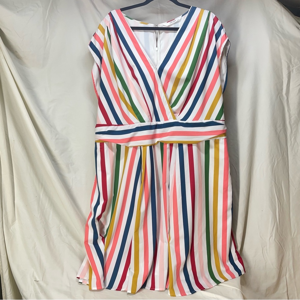 Bright and colorful striped dress with POCKETS!
